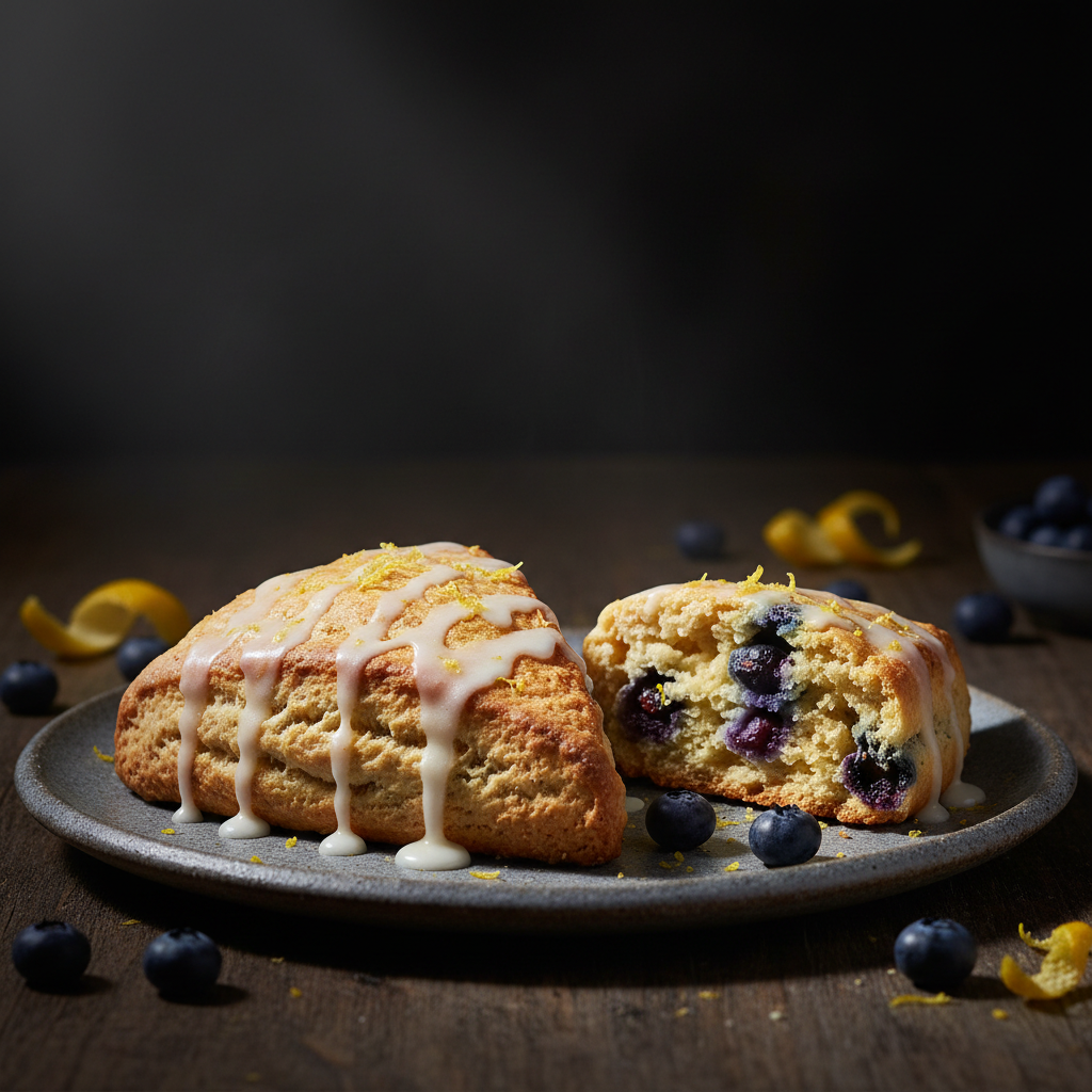 Triangular blueberry lemon scones - two